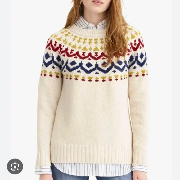 J. Crew Fair Isle Women's Merino Wool Blend Sweater Size XS Cream - Picture 1 of 14